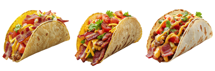 Set of delicious traditional tacos isolated on transparent background PNG