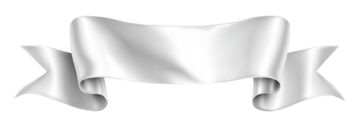 Elegant white ribbon banner with soft folds, isolated on transparent cutout background