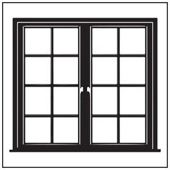 Vector art of a black silhouette of a traditional window with multiple panes, isolated on white background