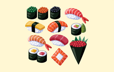 Sushi vector design, vector illustration, Sushi design, silhouette style.
