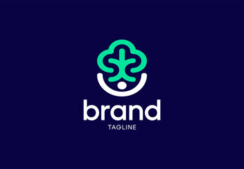 Modern Minimalist Tree Logo with Abstract Human Figure Icon Design