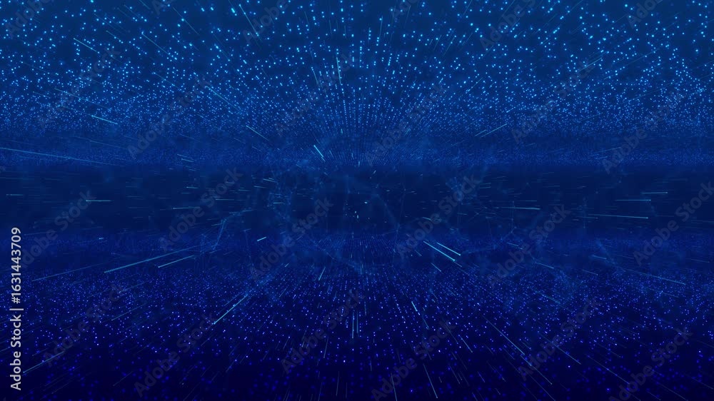 Wall mural immersive motion backdrop showcases glowing blue particle forming abstract grid across digital space