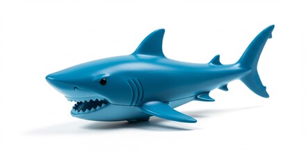 Requin bleu jouet nage gracieusement eclairage vif studio. AI Generated
