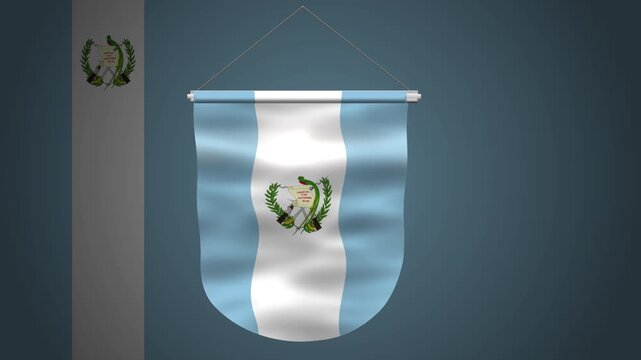 Animated Guatemala Flag Waving on Vertical Hanging Banner