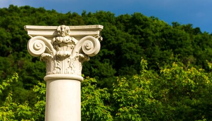 Classic column against green forest