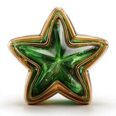 Colorful star-shaped decoration with green and gold accents on a white background