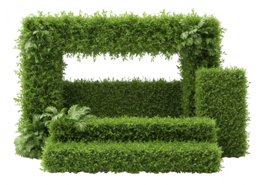 Green hedge in a frame shape isolated on transparent background