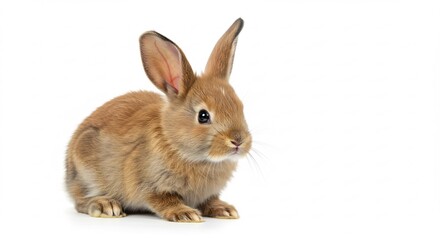 Obraz premium Lapin roux adorable pose paisible lumiere douce fond blanc. AI Generated