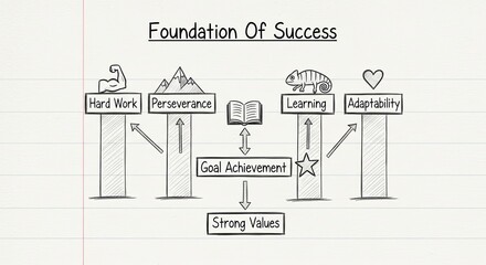 Foundation of Success Concept with Hard Work, Learning, Values
