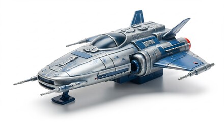 Vaisseau spatial futuriste argent� bleu �clairage vif mod�le d�taill�. AI Generated