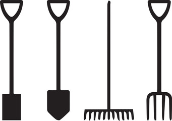 Gardening Tools Silhouette PNG – Shovel, Rake, Pitchfork Vector Set