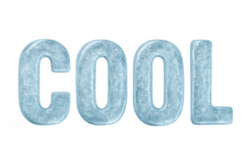 Transparent icy letters forming cool word, embodying sleek design with refreshing visual aesthetic against pristine white backdrop