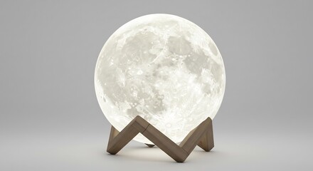 Lune lumineuse douce repose sur socle bois clair eclairage zen apaisant. AI Generated