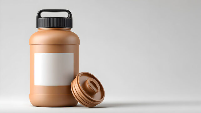 A brown jar with the lid placed next to it