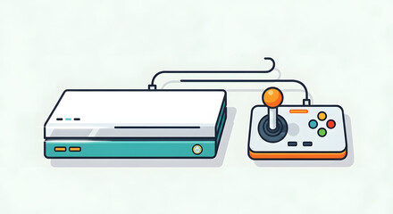 Retro Gaming Console with White Case and Orange Joystick Controller