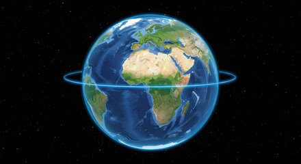 Fototapeta premium Planet Earth in Blue Orbit on Starry Transparent Background