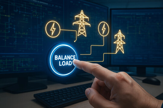 Energy sector engineering work involves balancing load to optimize power distribution and ensure efficient system performance control room settings