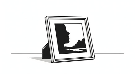 Framed Silhouette Profile on Tabletop Minimalist Black and White