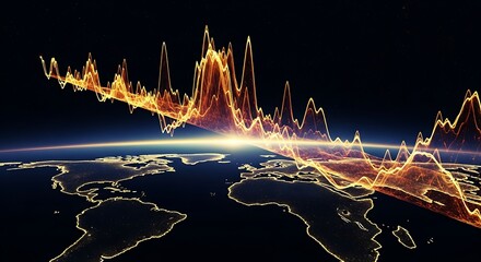 Global Data Visualization with Glowing Graph Overlaying World Map