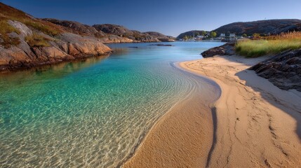 Serene beach with crystal-clear turquoise water.