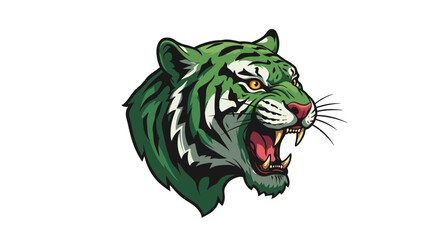 A fierce green tiger head roaring, vector illustrator