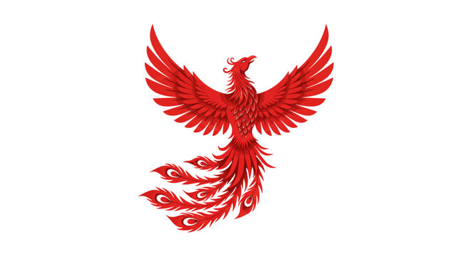 A fiery red phoenix rising with outstretched wings, vector illustrator.