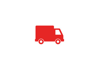 Fototapeta premium Red delivery truck silhouette, flat vector, clean minimal logistics and shipping symbol, Illustrator vector.