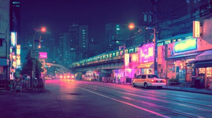 Urban Nightlife Neon. Neon-lit street photography capturing nightlife and city vibrance, blending moody aesthetics with a bold color palette.