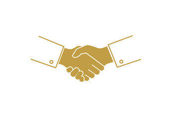 Golden minimalist handshake business, flat vector silhouette, partnership and deal symbol, Illustrator vector.