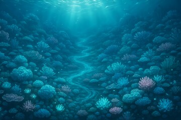 Abstract Underwater Coral Reef with Sunbeams