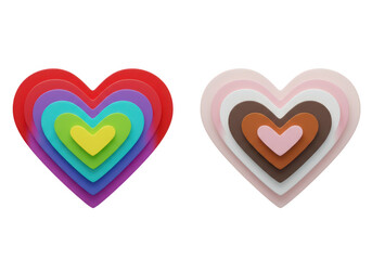 Colorful and pastel hearts isolated on transparent background