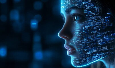 AI cybersecurity concept, featuring a female IT computer specialist analysing artificial intelligence digital threats to consumer data and privacy breaches. The image focuses on coding, Generative AI