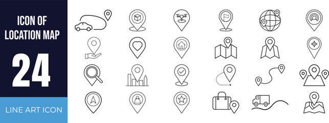 Location and Map Line Art Icon Set