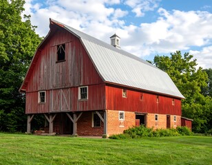 Classic red barn in rural landscape