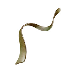 Green silk ribbon in vintage style as a symbol of ecology,mental health awareness and spiritual growth for eco-packing, therapy branding.Hand drawn watercolor illustration isolated on white