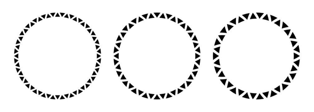 African pattern circle frame. Mexican ethnic motif border. Triangular ornament round frame. Sun stamp. African ethnic culture ornament Vector illustration isolated on white background.