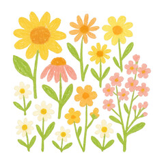 PNG Colorful hand-drawn floral illustration.