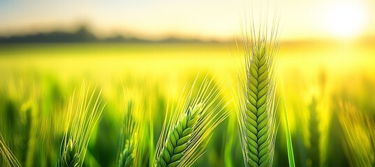 Sun Drenched Wheat Field A Harvest of Golden Grain on Sunny Morning near farm field during ripening