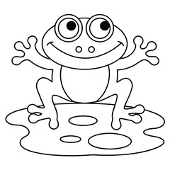 Happy Frog Sitting on a Lily Pad Outline Illustration amphibian animal