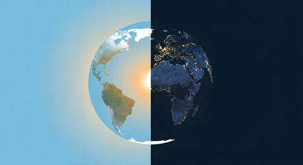 Earth Globe Showing Day and Night in Gradient Blue Tone