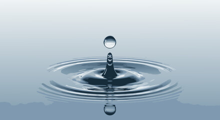 Water droplet in ripple: A single water droplet falls, creating concentric rings on the water's surface, symbolizing purity and tranquility. Capturing a moment of delicate balance.