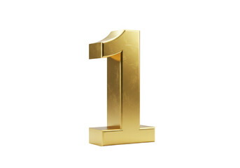 Gold one digit isolated on transparent background