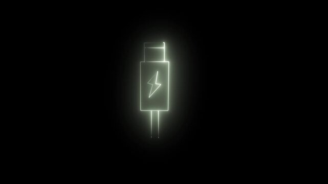 Abstract neon USB bule color port icon set. computer USB socket data cable symbol. connect external device USB sign.  USB cable cord icon isolated on black background.