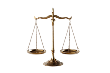 The Golden Scales of Justice: A Symbol of Equilibrium and Fairness  Isolated on transparent background, cutout	
