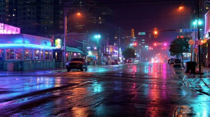 Urban Nightlife Neon. Neon-lit street photography capturing nightlife and city vibrance, blending moody aesthetics with a bold color palette.