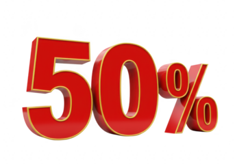 Red fifty percent discount symbol isolated on transparent background