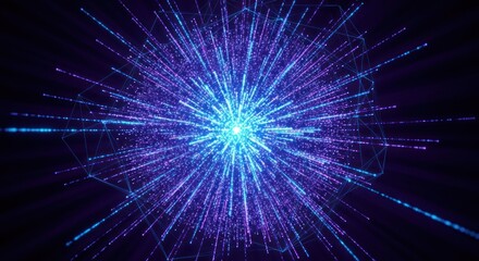 Obraz premium Explosive central light burst with particle streams and geometric shapes
