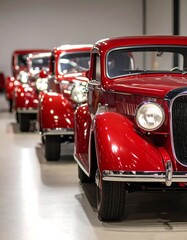 Classic red cars in a row