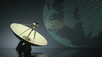Global Communication Satellite: A sleek satellite dish, symbolizing global communication and technological advancement, is set against a backdrop of the earth.