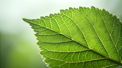 Obraz premium Close up of a vibrant green leaf showcasing intricate vein patterns